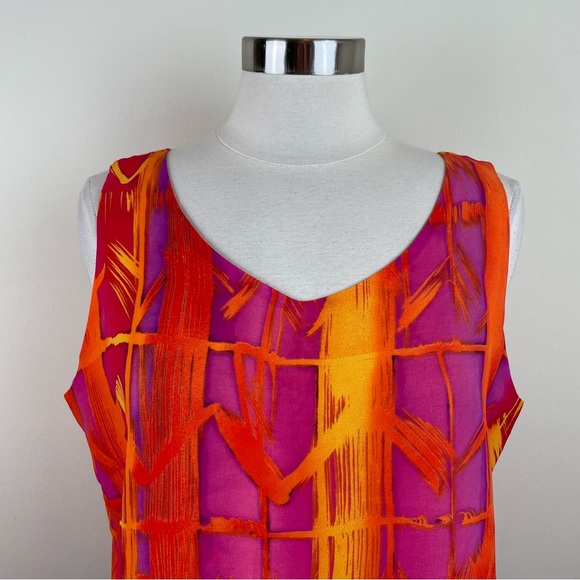 Vintage Brenda Goode Orange Yellow Red Floral Blouse Top Women Size Large USA - Picture 3 of 5